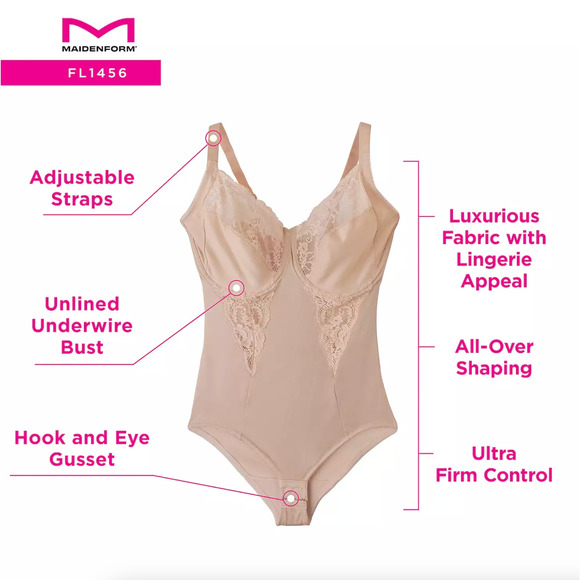 Maidenform Firm Control Shapewear Lace-Trim Body Shaper Bodysuit 42DD NWT - Picture 4 of 9